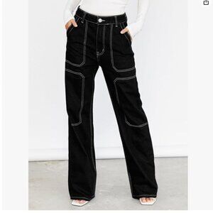 Wide Leg Cargo Jeans Size 6 NWT, Mid Rise Stretch Denim, Y2K Utility
